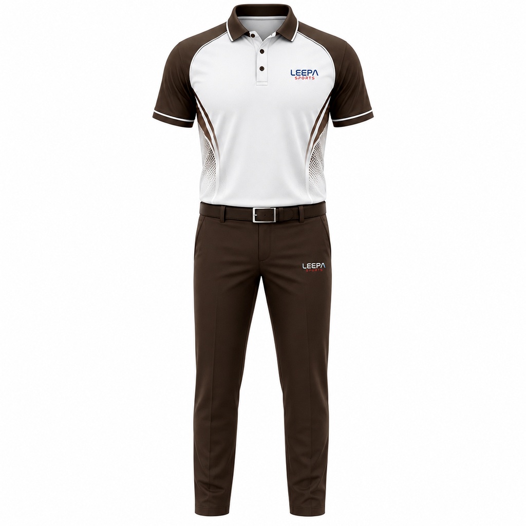 White & Brown Golf Polo Outfit – Classic Style Meets Performance