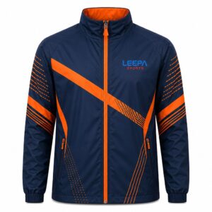 Navy Blue Orange Graphic Windbreaker Jacket
