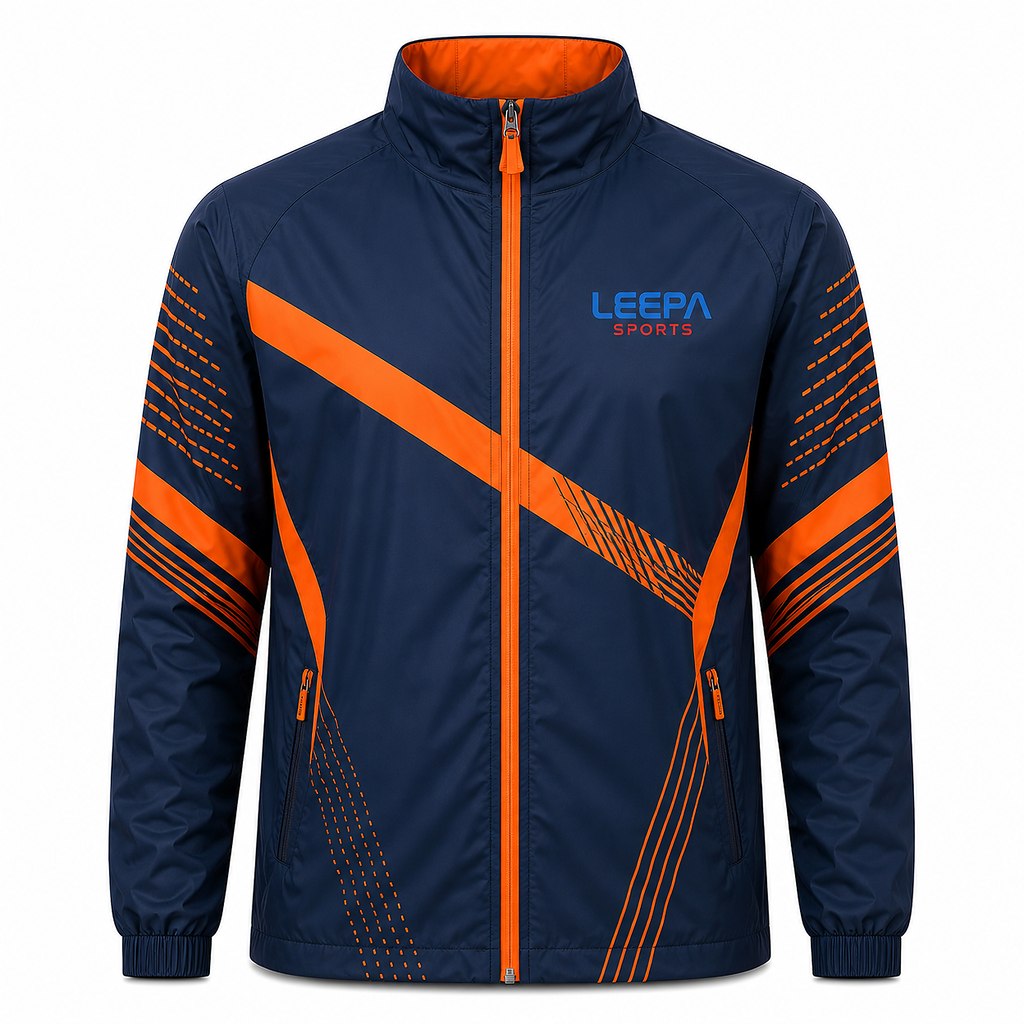 Navy Blue Orange Graphic Windbreaker Jacket