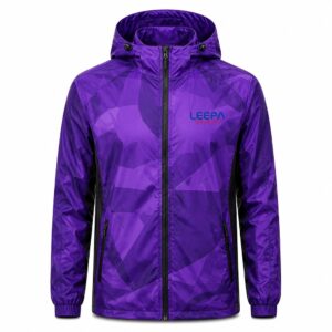 Purple Geometric Pattern Hooded Windbreaker