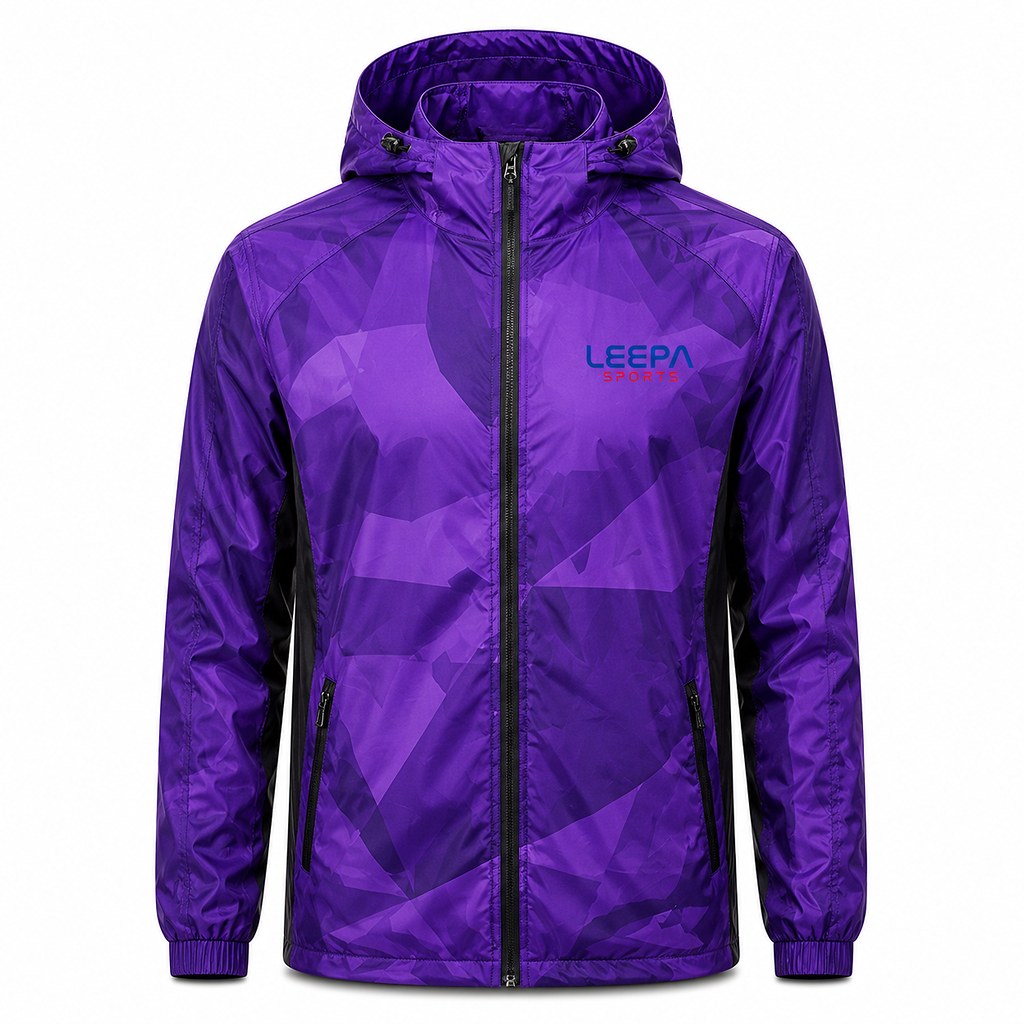 Purple Geometric Pattern Hooded Windbreaker