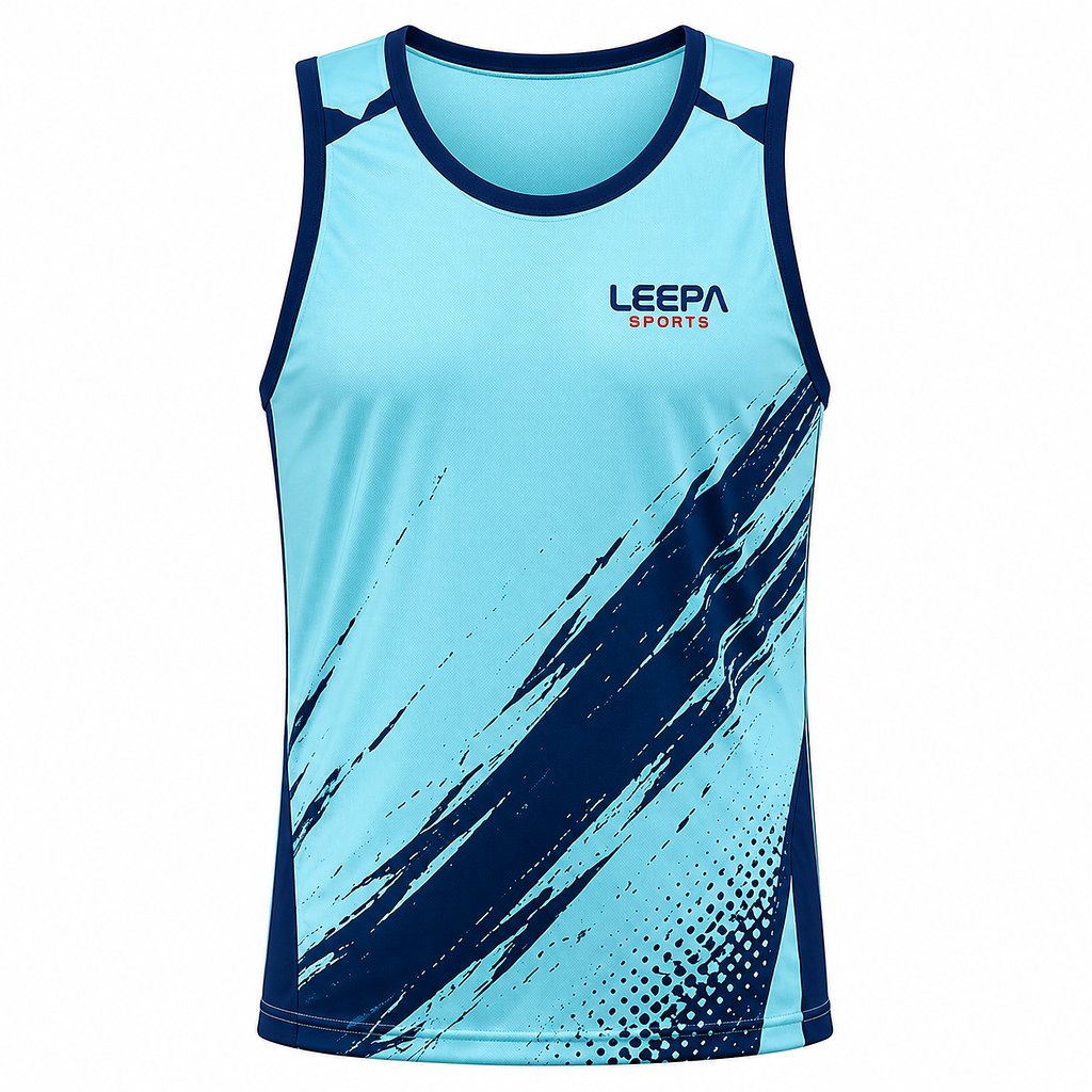 light blue navy brush stroke sleeveless sports tank top
