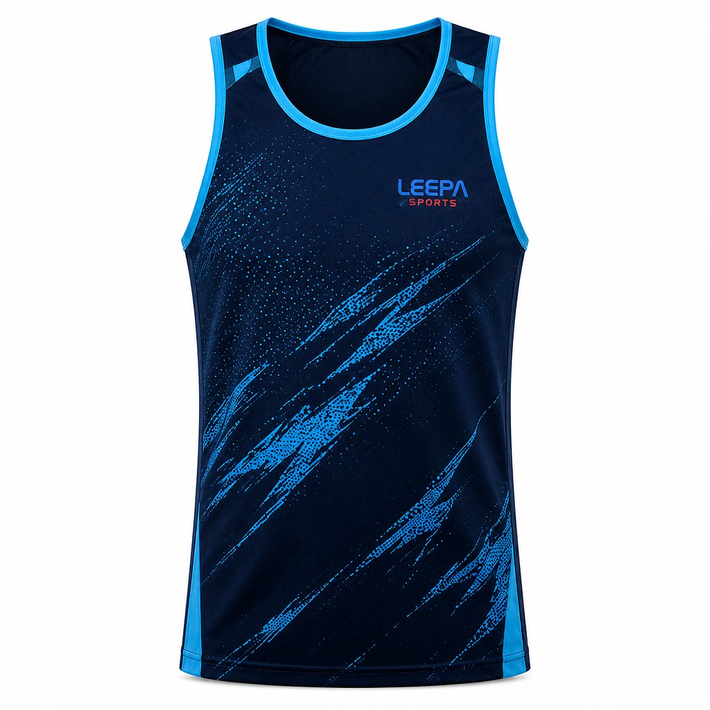 navy blue cyan brush stroke sports tank top