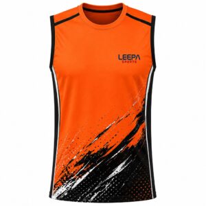 Upgrade your athletic gear with this premium orange and black sleeveless shirt. Designed for peak training performance, maximum breathability, and comfort.