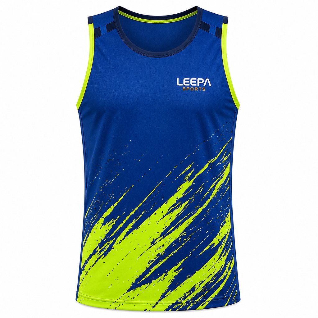 royal blue neon yellow brush stroke sports tank top