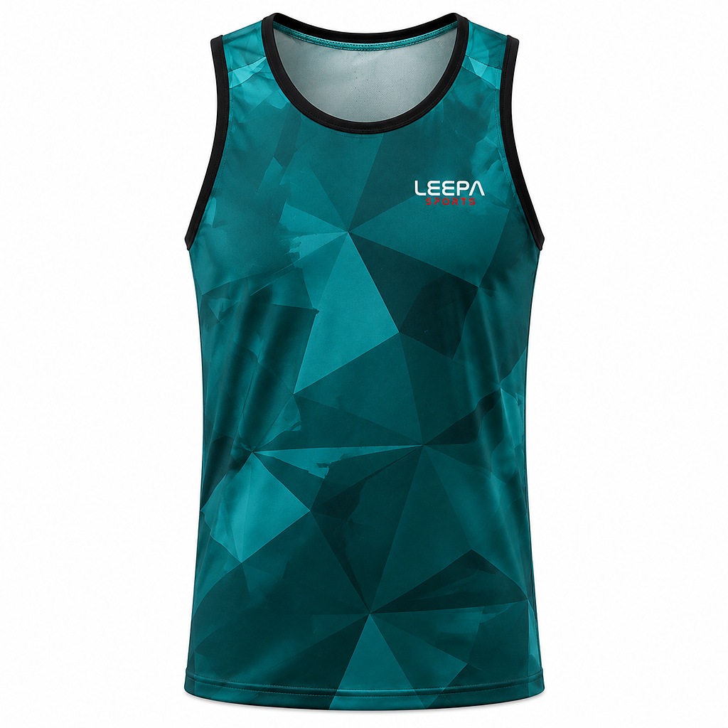 teal geometric pattern performance sports tank top