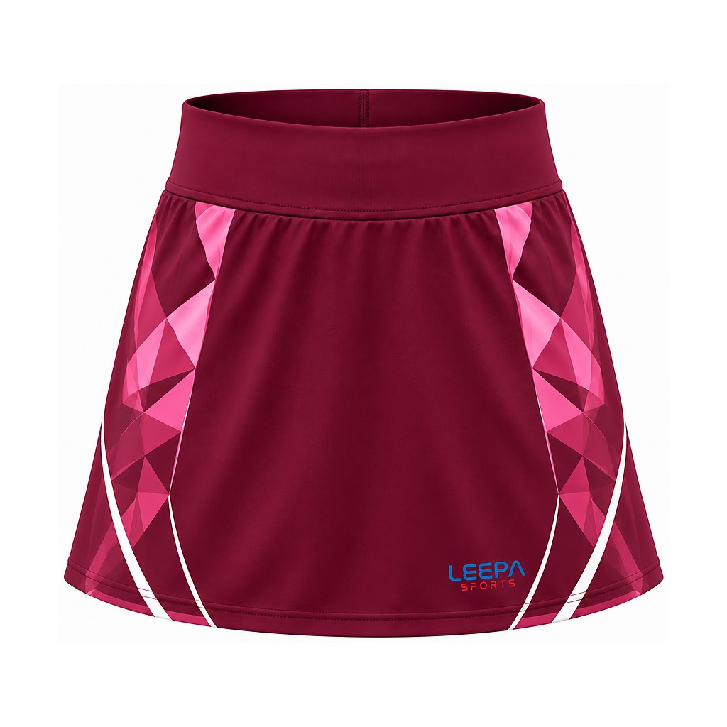 Burgundy Geometric Netball Skirt