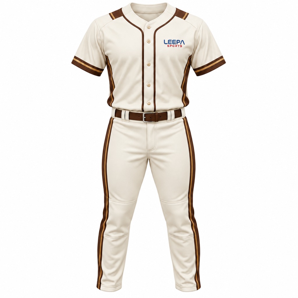 Cream Brown Men Baseball Uniform