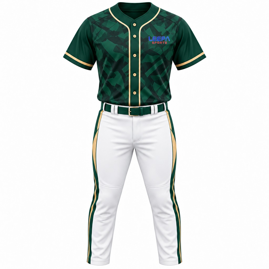 Green Camo Men Baseball Uniform