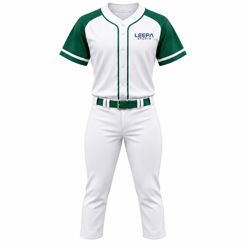 Green White Men Baseball Uniform