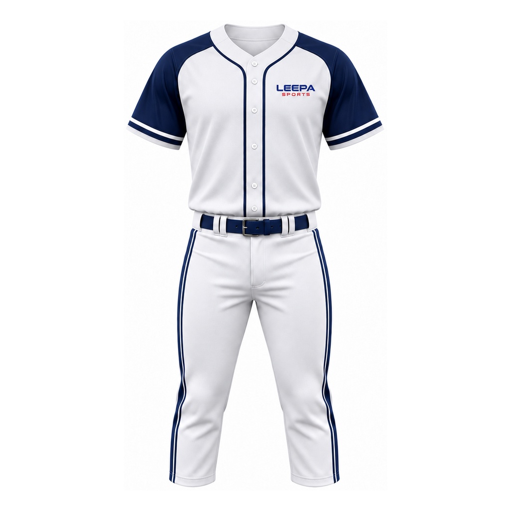 Navy White Men Baseball Uniform